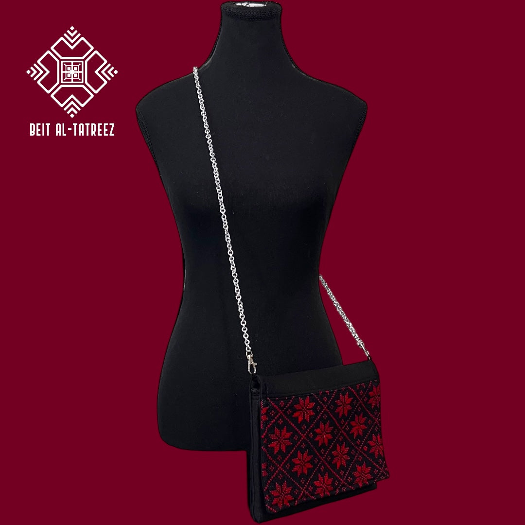 Handmade Ruby Red Traditional Tatreez Crossbody & Handbag