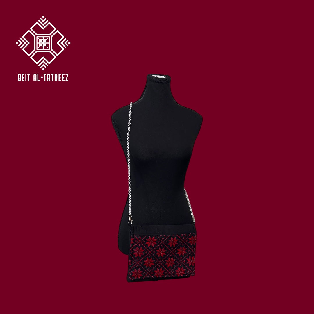 Handmade Ruby Red Traditional Tatreez Crossbody & Handbag