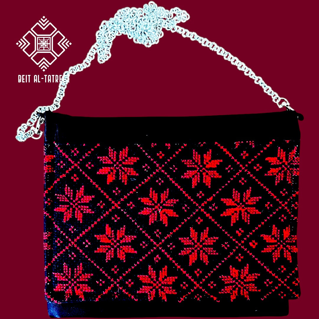 Handmade Ruby Red Traditional Tatreez Crossbody & Handbag