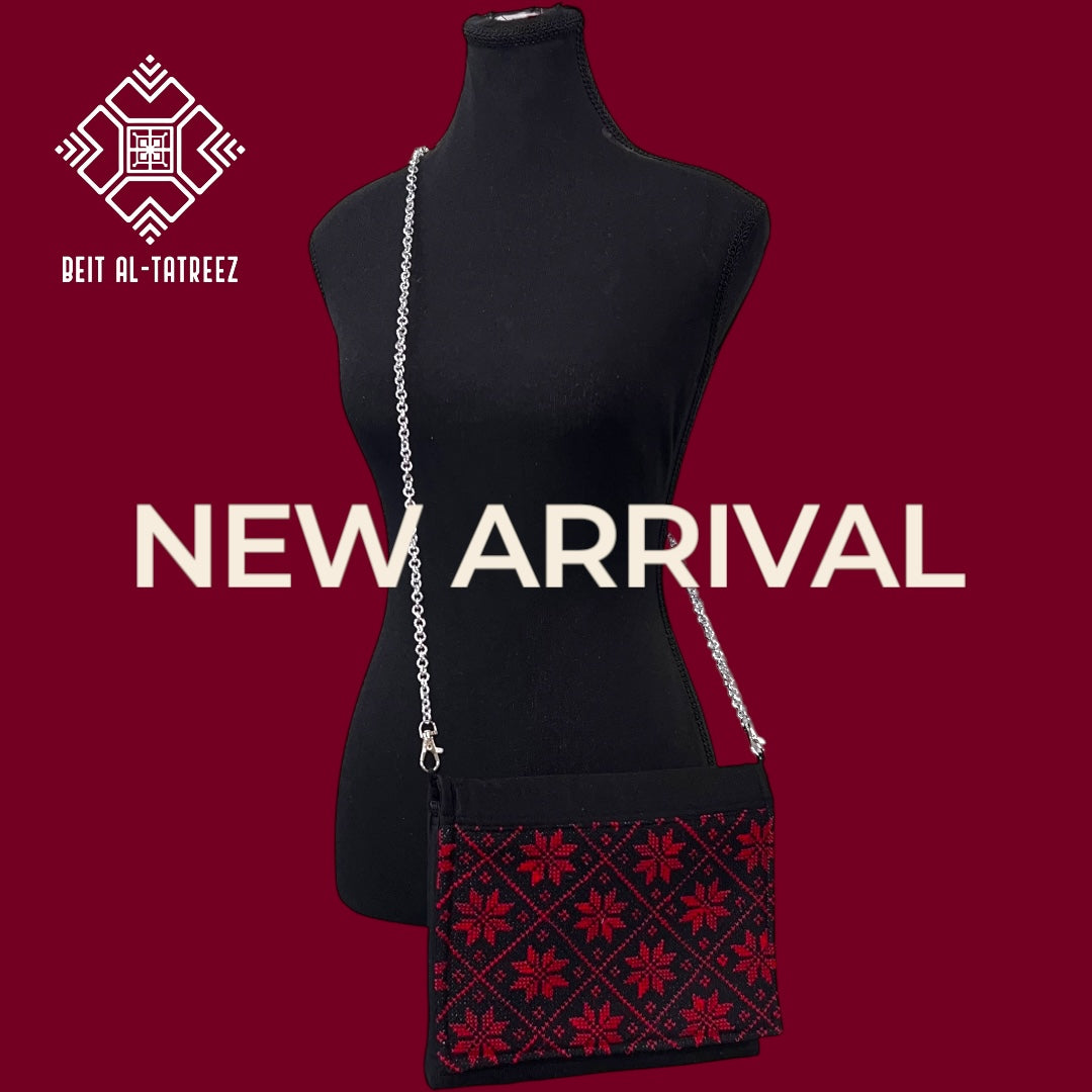 Handmade Ruby Red Traditional Tatreez Crossbody & Handbag