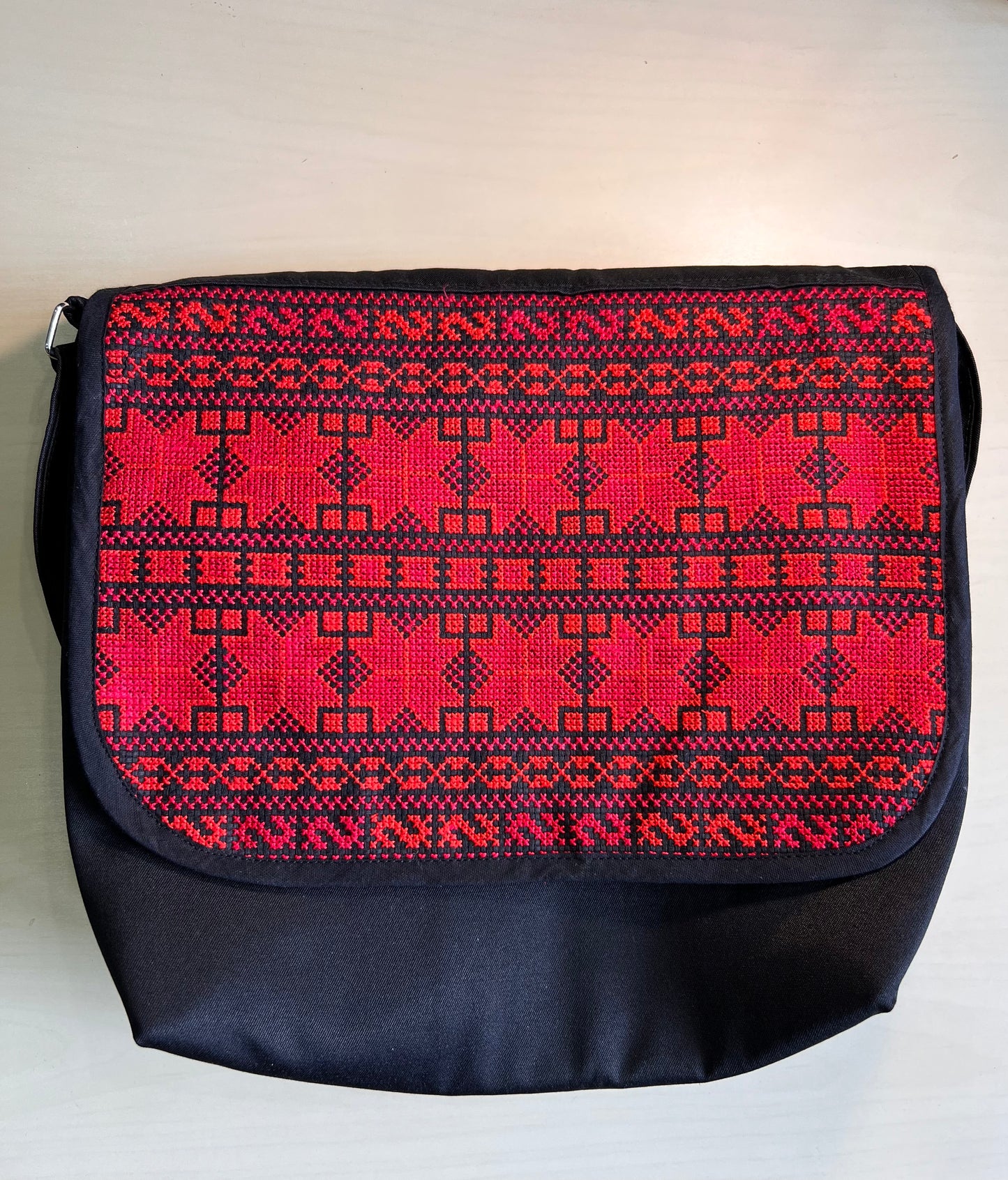 Handmade Diamond & Stars Red Tatreez Shoulder & Crossbody Bag