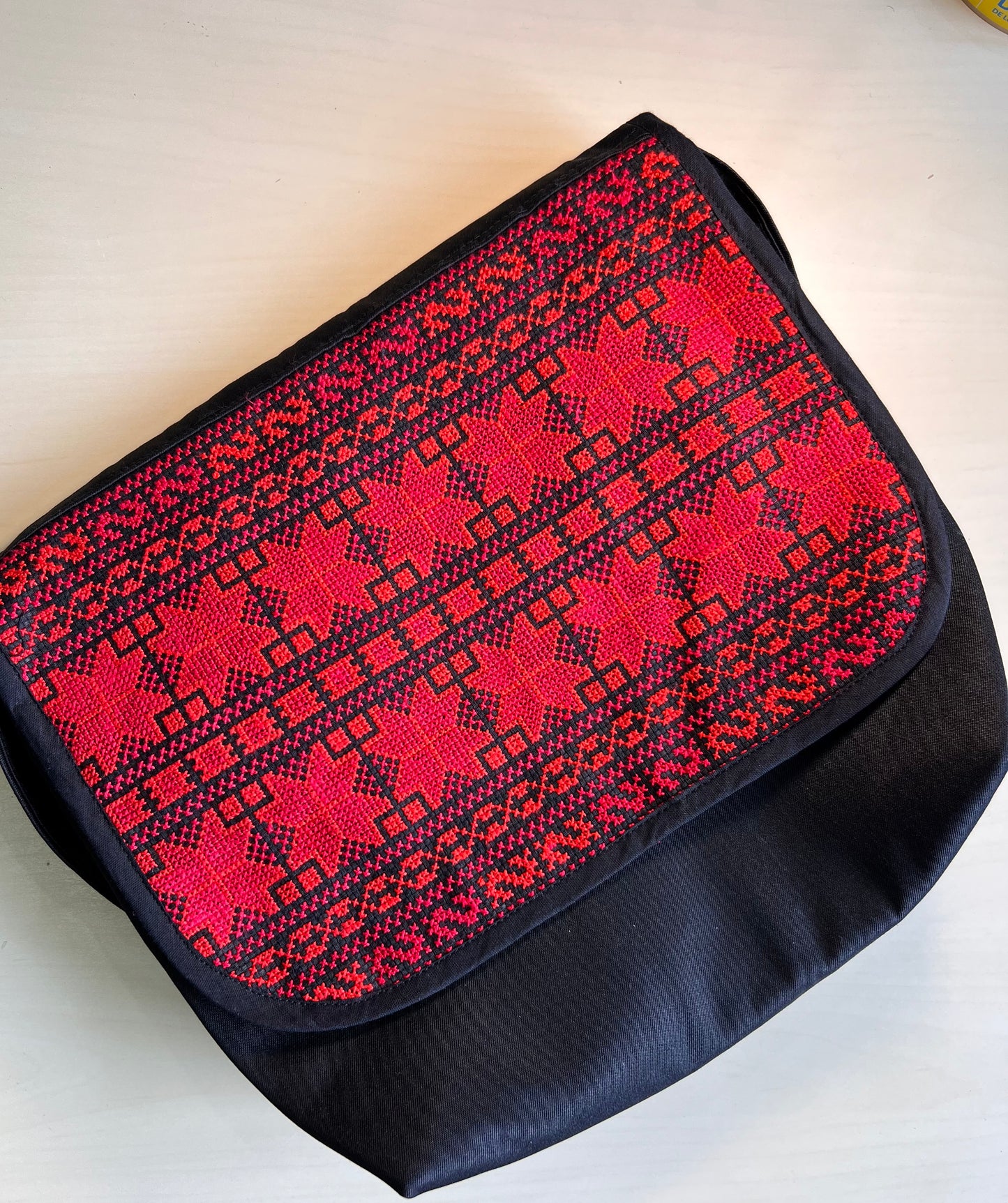 Handmade Diamond & Stars Red Tatreez Shoulder & Crossbody Bag