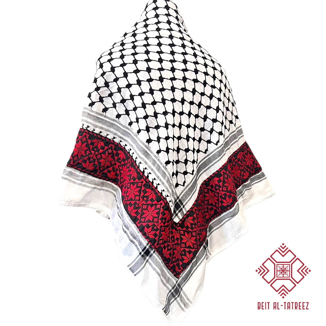 Traditional Red Floral Keffiyeh