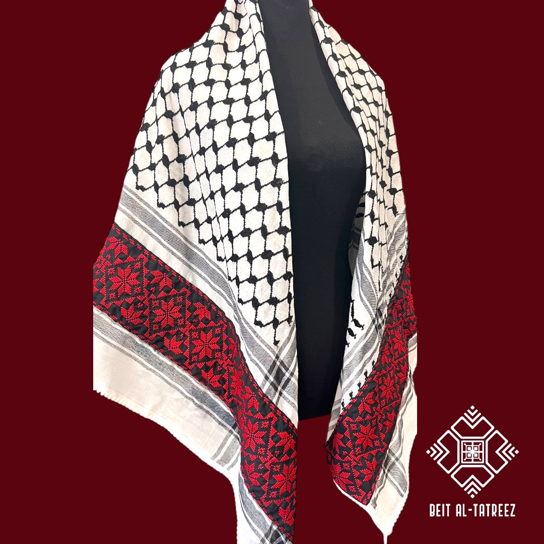 Traditional Red Floral Keffiyeh