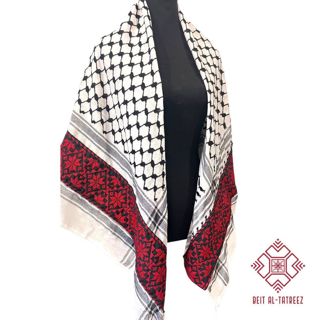 Traditional Red Floral Keffiyeh