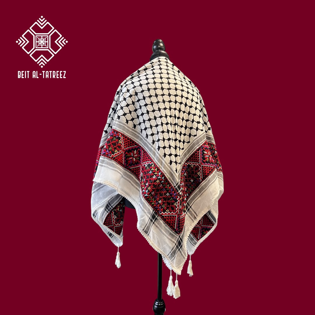 Tatreez Palestinian Keffiyeh - Embroidered Tatreez