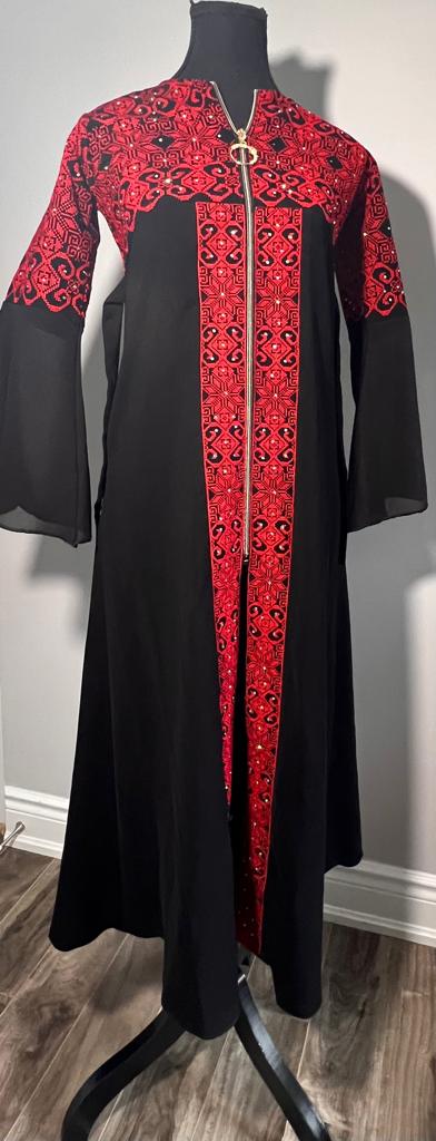 Black/Red Satin Embroidered Kids Thobe
