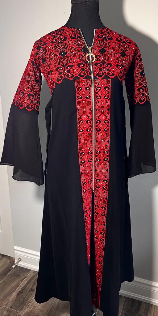 Black/Red Satin Embroidered Kids Thobe
