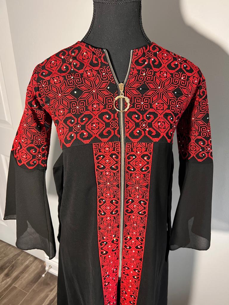 Black/Red Satin Embroidered Kids Thobe