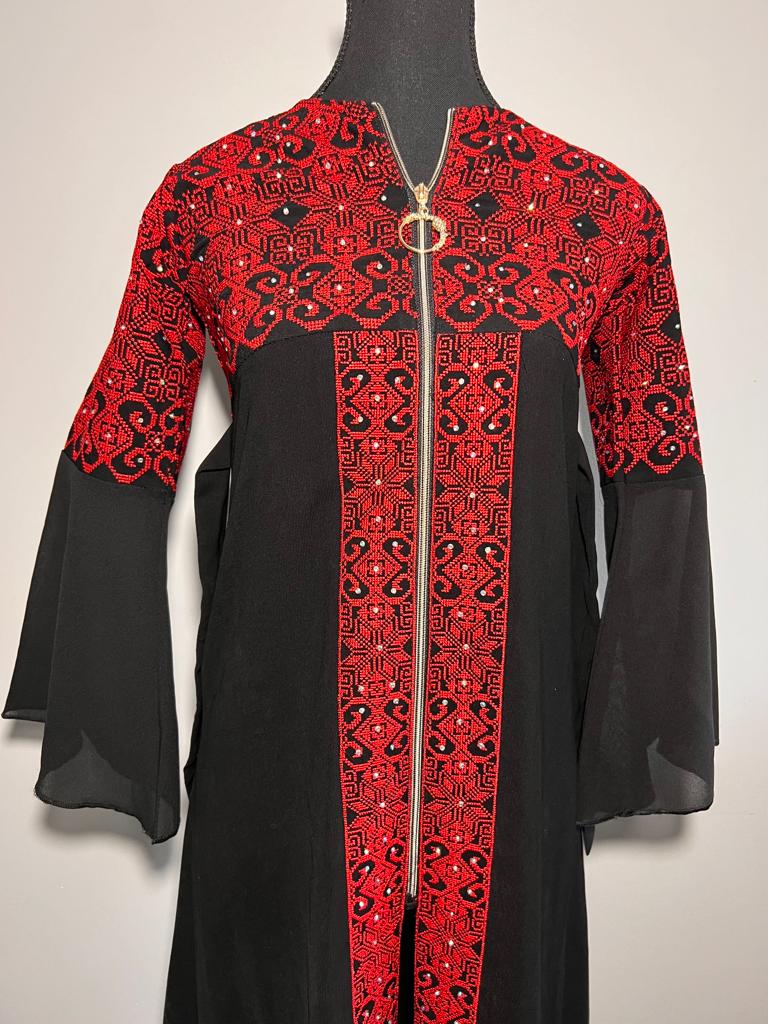 Black/Red Satin Embroidered Kids Thobe
