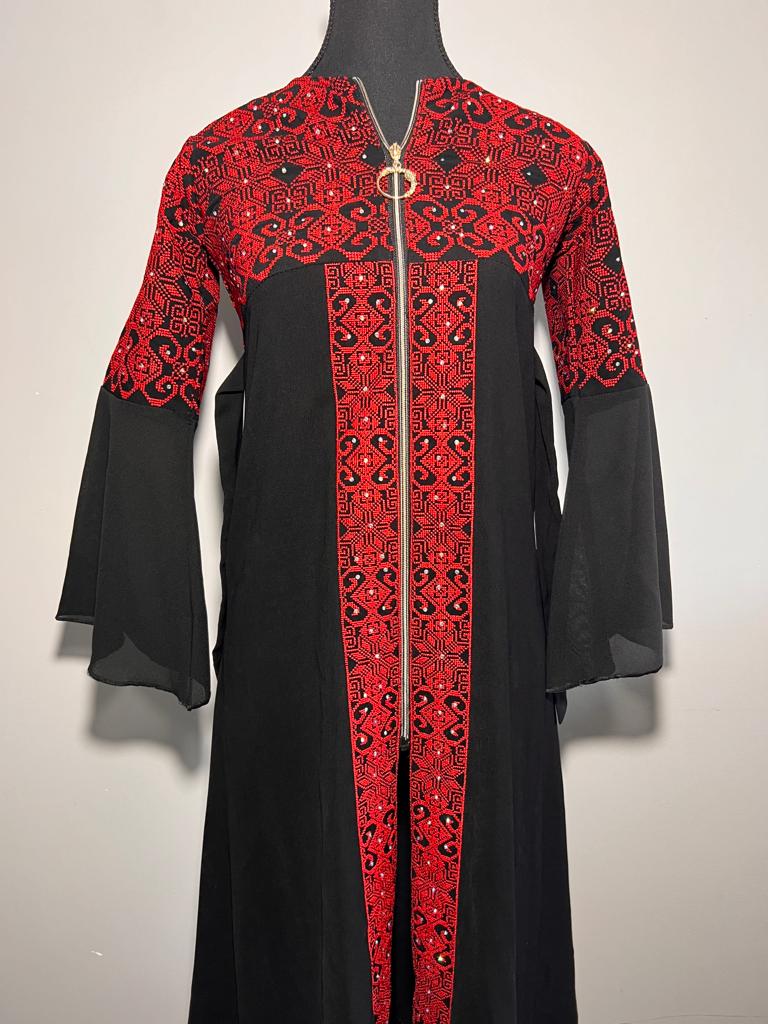 Black/Red Satin Embroidered Kids Thobe