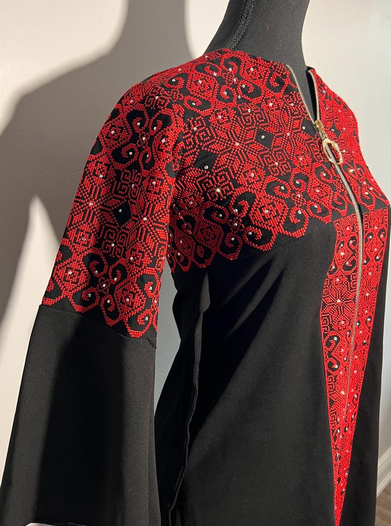 Black/Red Satin Embroidered Kids Thobe