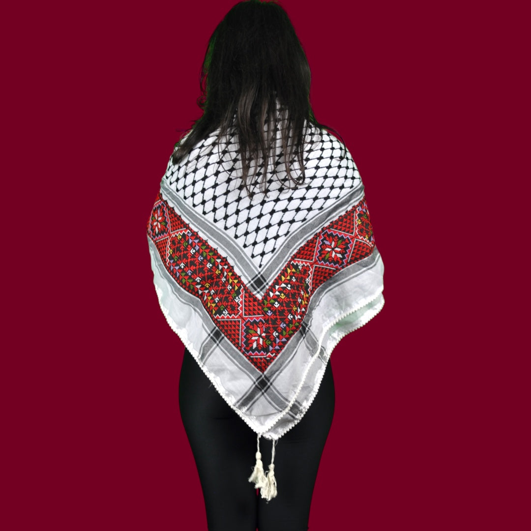 Tatreez Palestinian Keffiyeh - Embroidered Tatreez