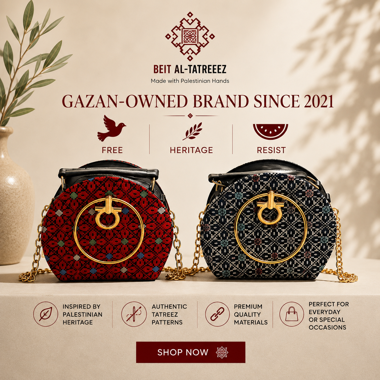 Palestinian Tatreez Round Crossbody Bag