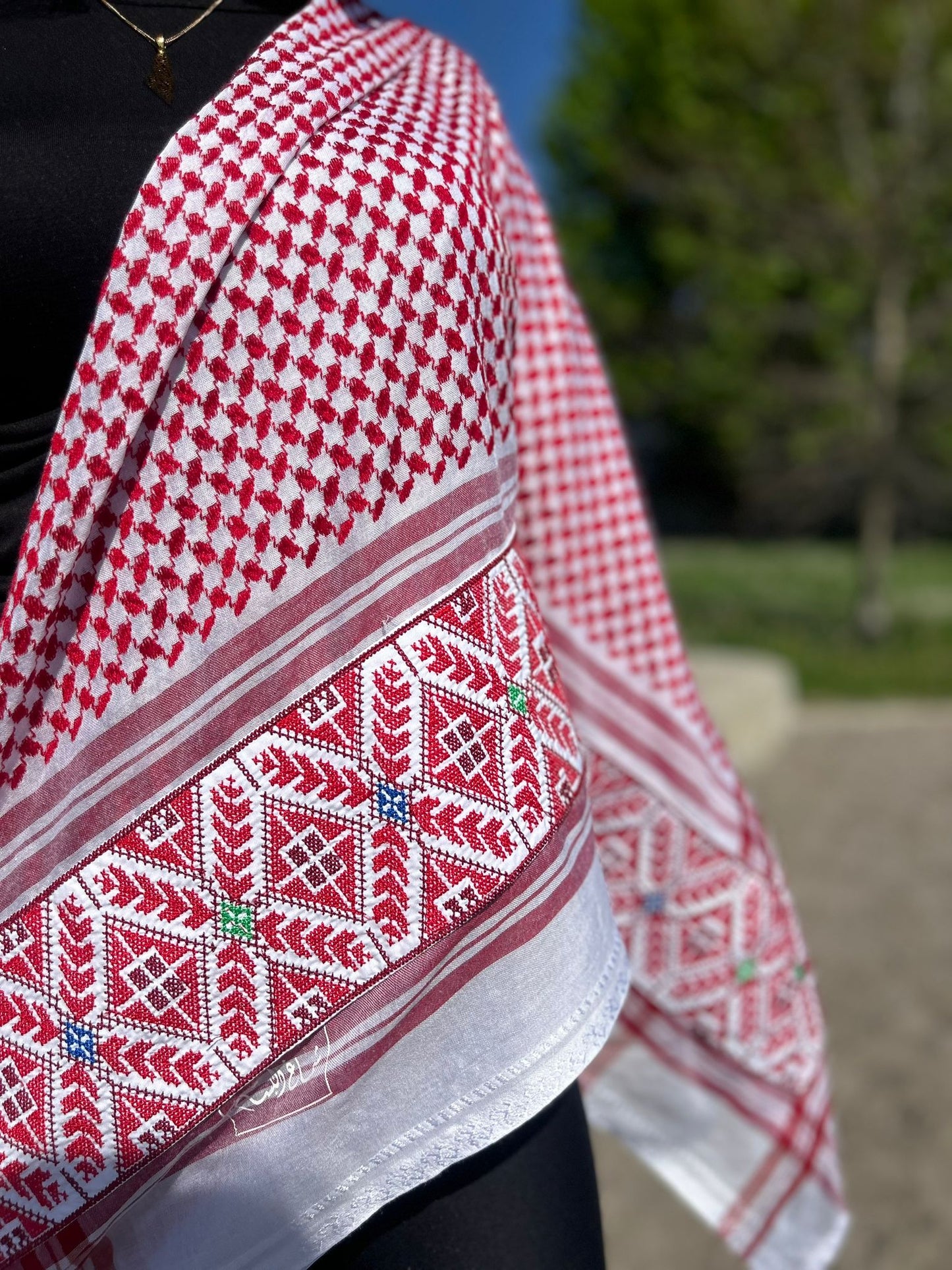 Embroidered Red Keffiyeh