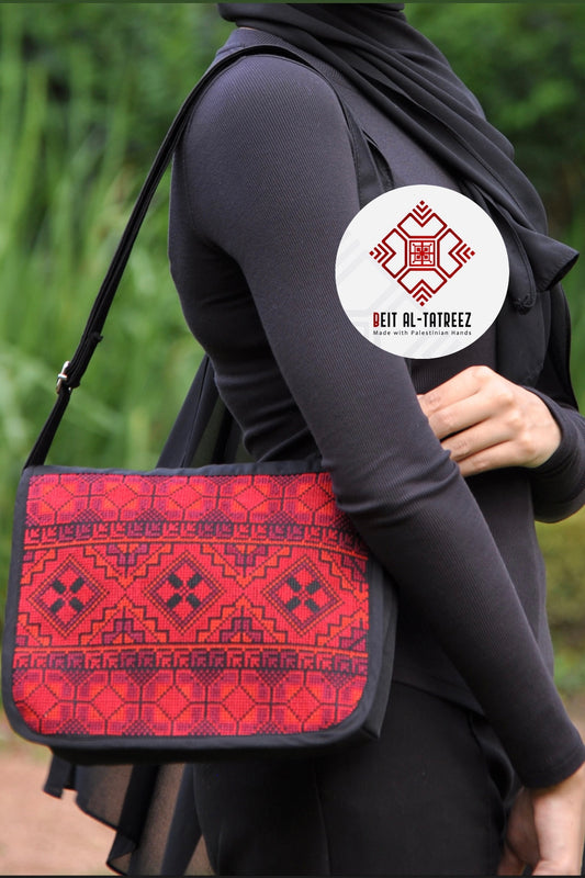 Handmade Diamond & Stars  Red Tatreez Shoulder & Crossbody Bag