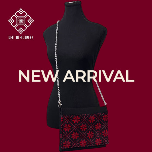 Handmade Ruby Red Traditional Tatreez Crossbody & Handbag