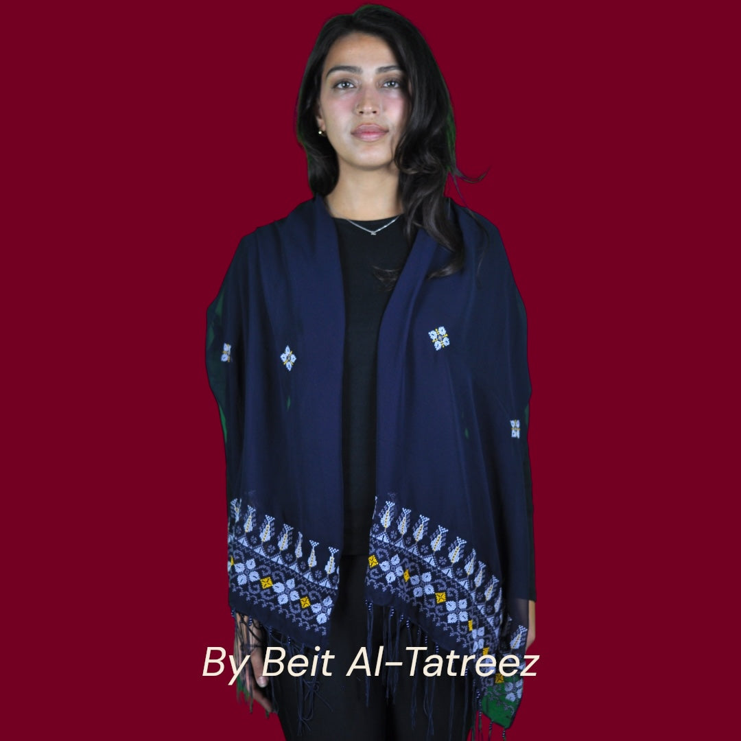Dark Navy Tatreez Shawl