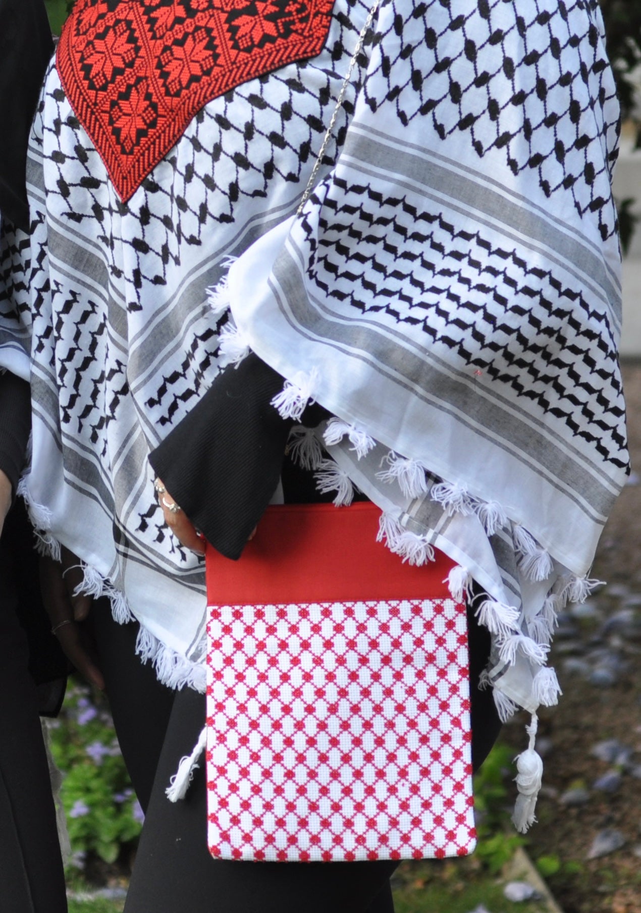 Red & White | Keffiyah Crossbody | Stainless Steel Strap