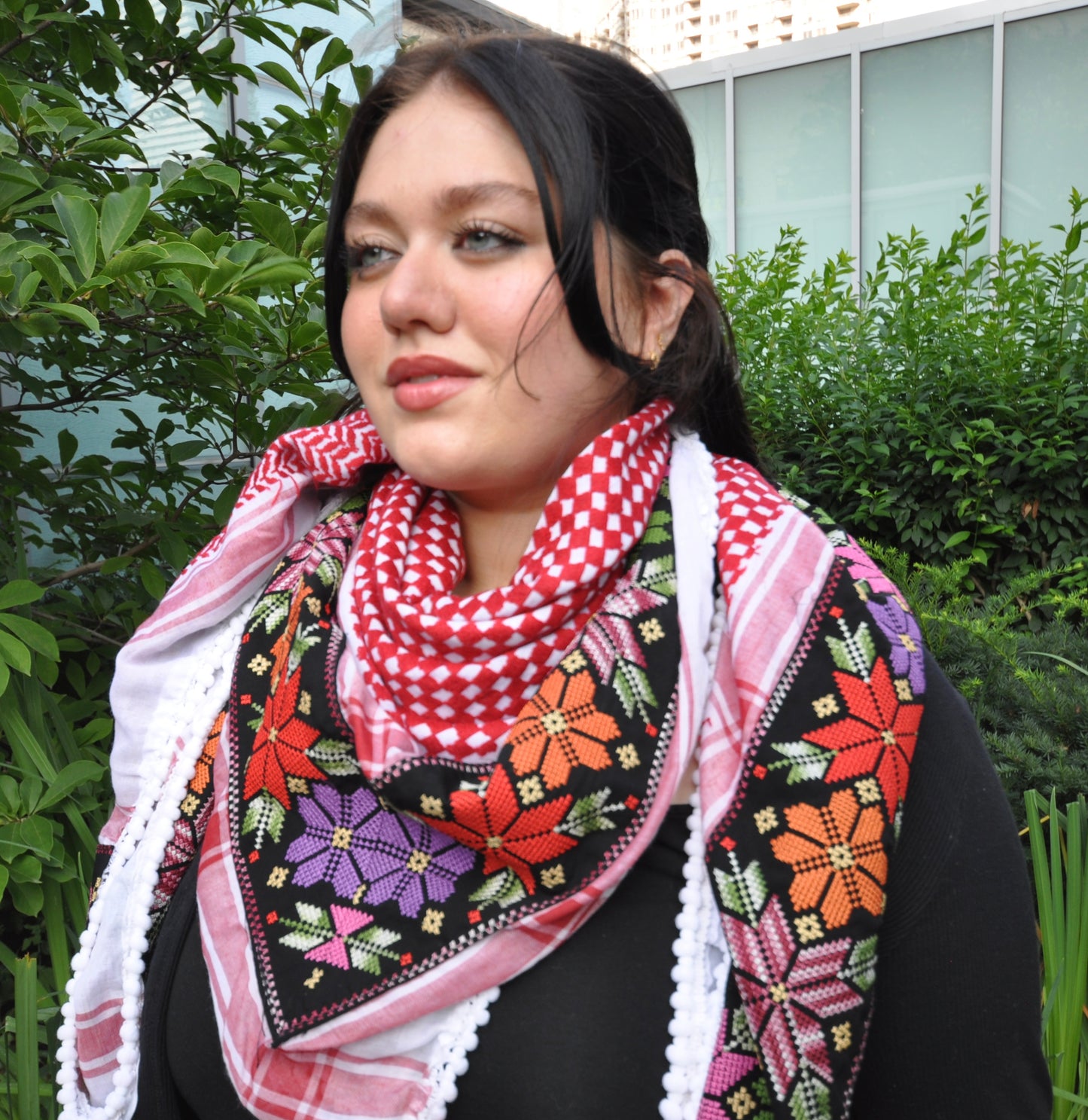 Red Tatreez Keffiyeh Scarf