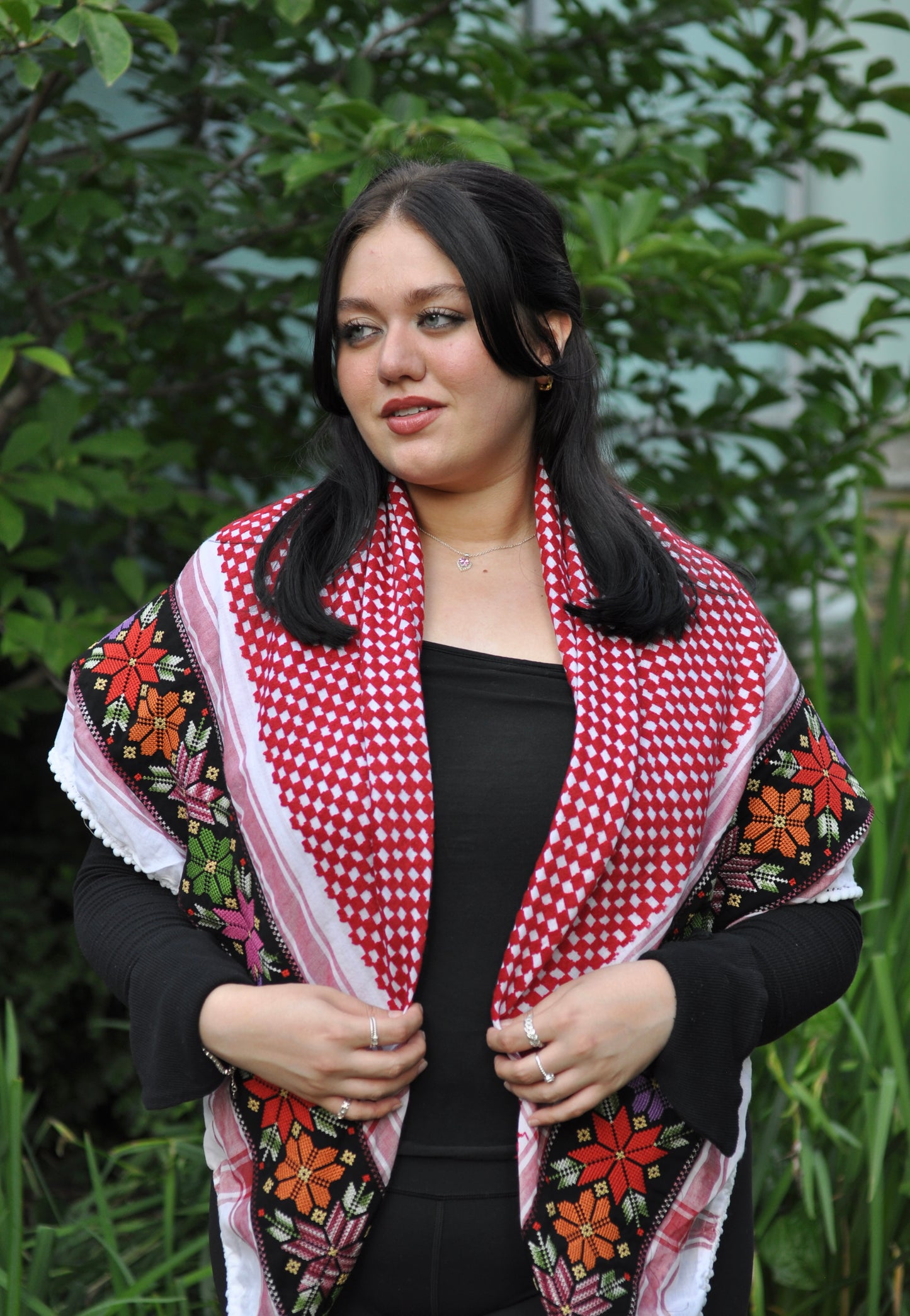 Red Tatreez Keffiyeh Scarf