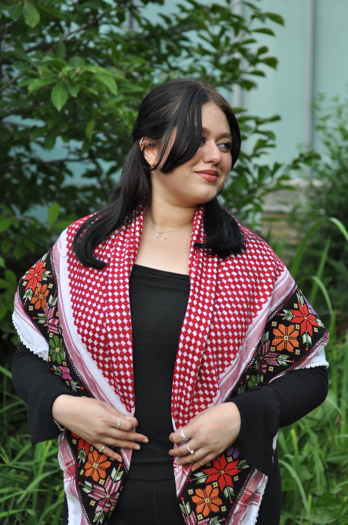 Red Tatreez Keffiyeh Scarf