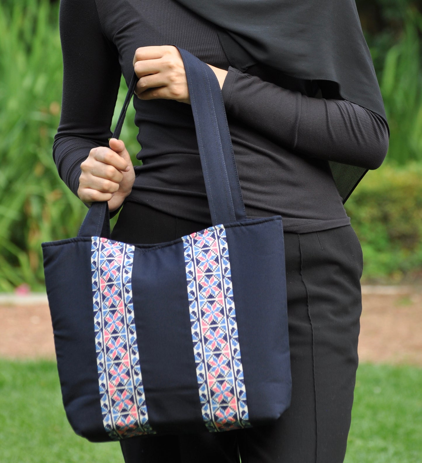 Handmade Navy Modern Tatreez Handbag