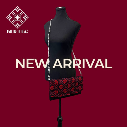 Handmade Red Roses Traditional Tatreez Crossbody & Handbag