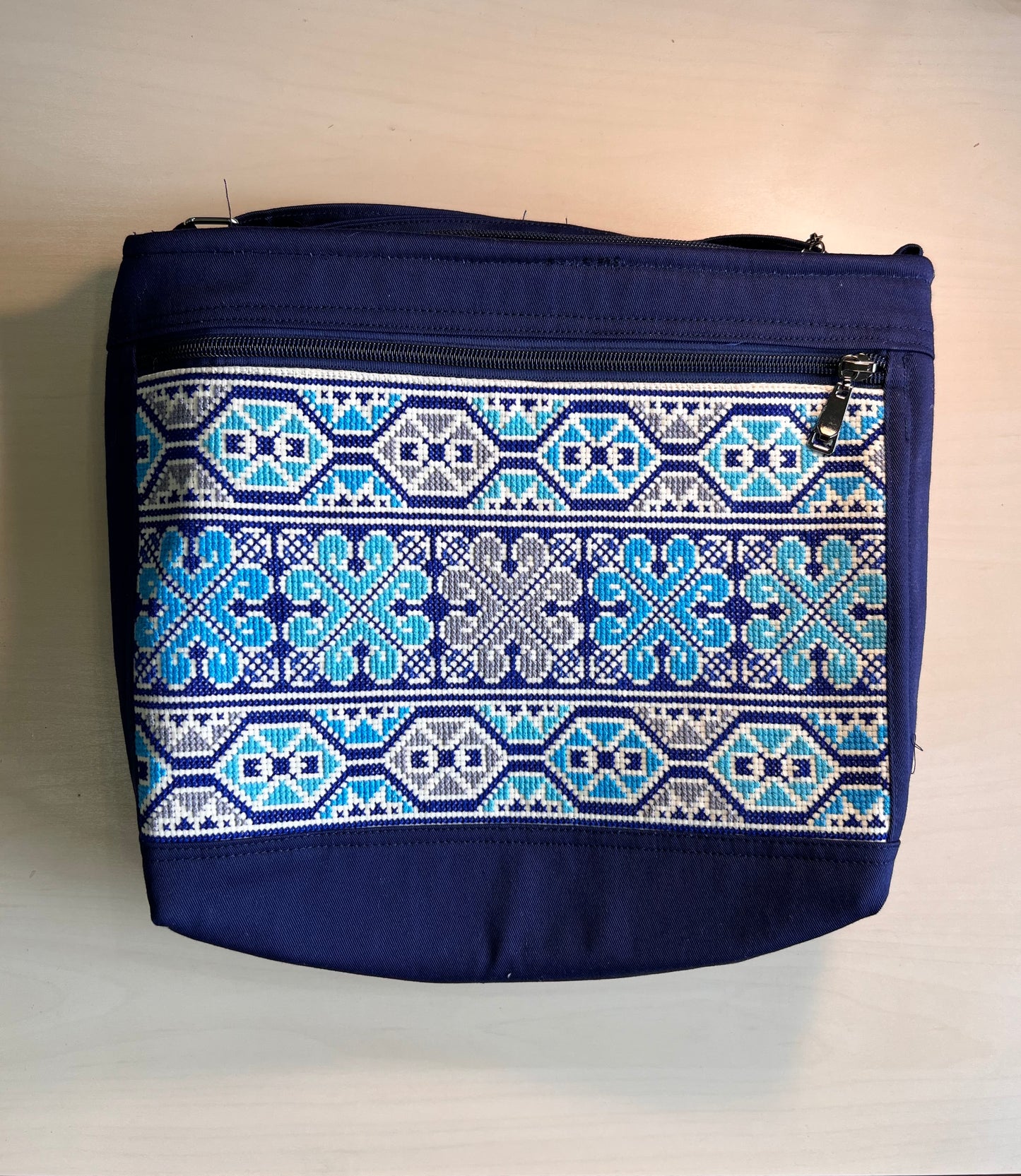 Handmade Turquoise on Navy Tatreez Shoulder & Crossbody Bag