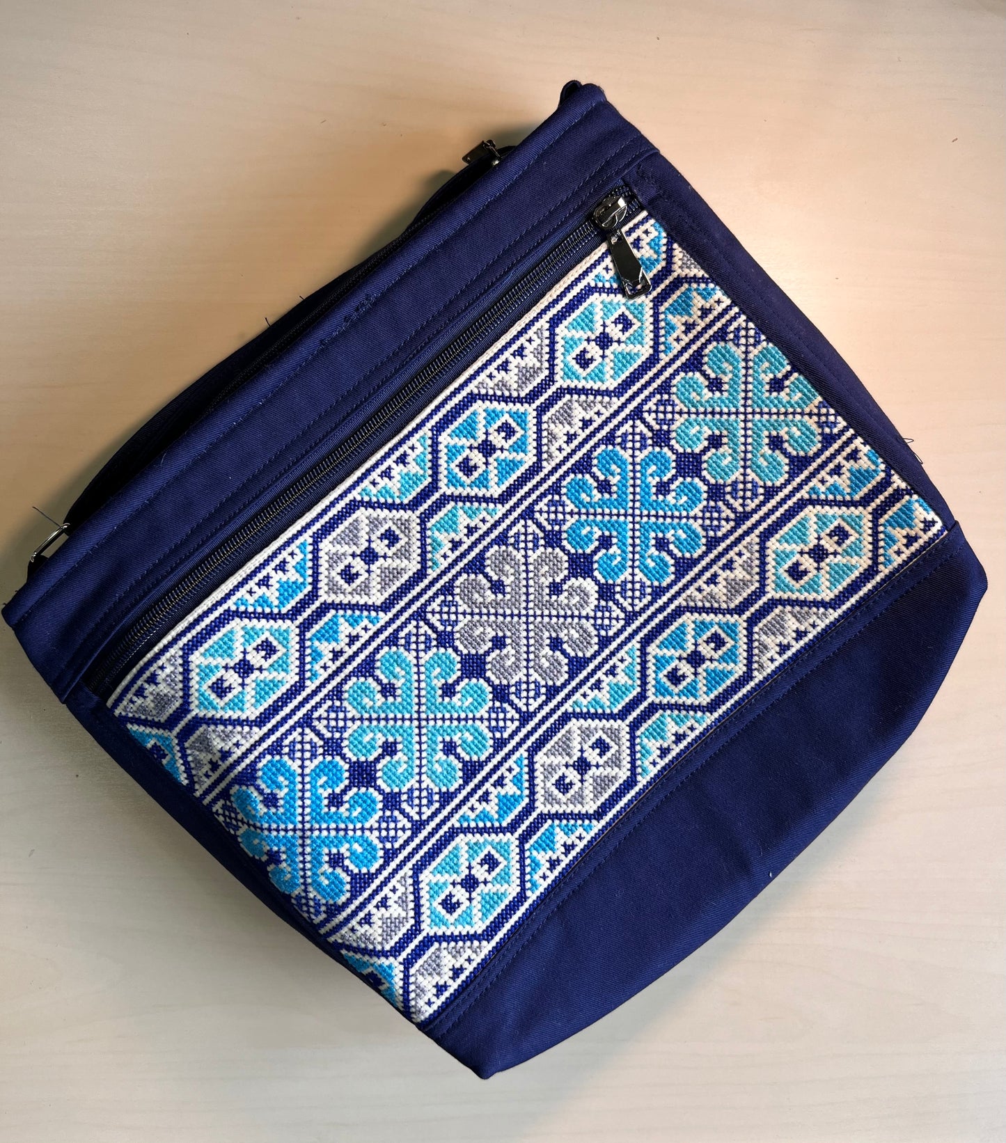 Handmade Turquoise on Navy Tatreez Shoulder & Crossbody Bag