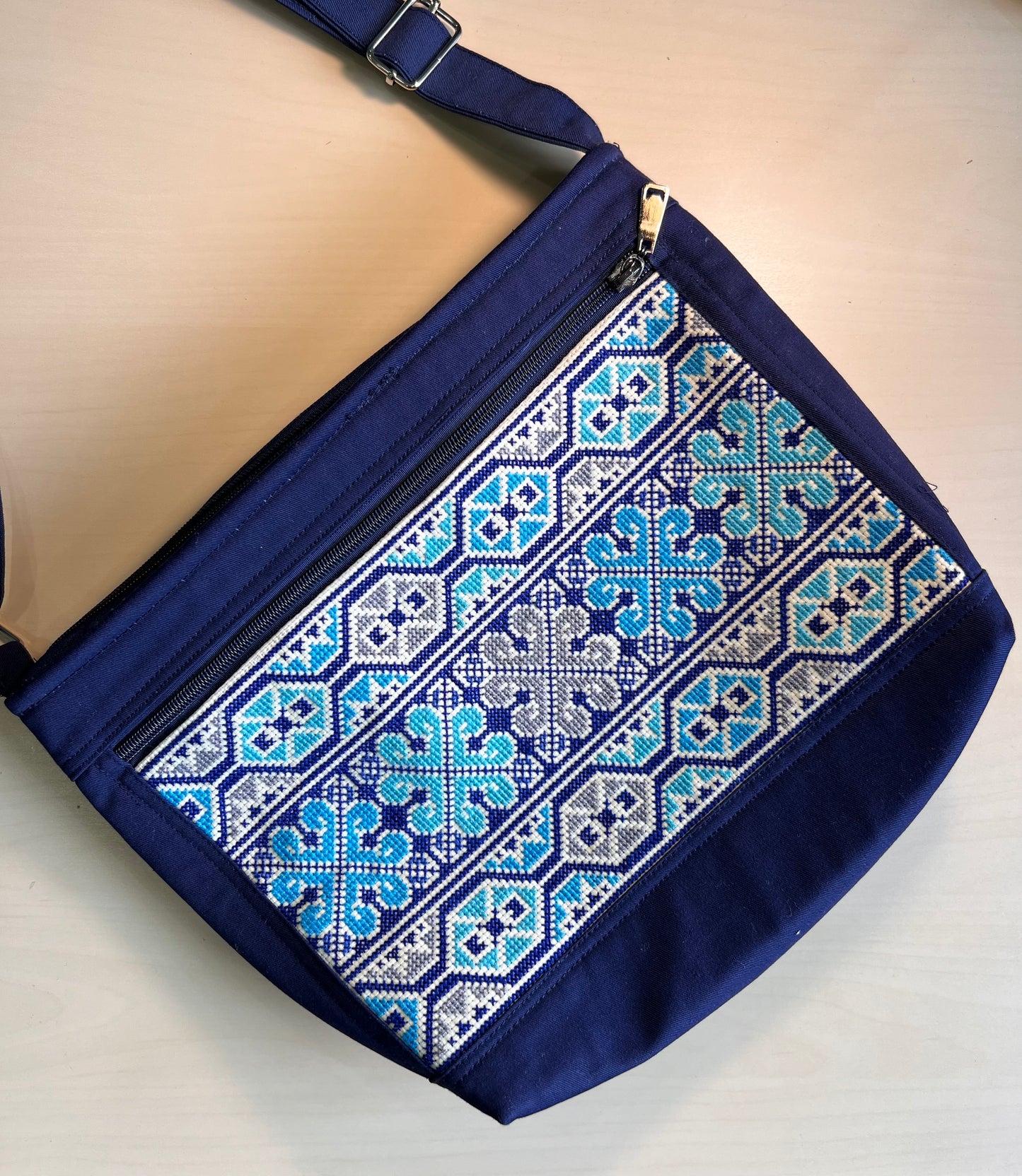 Handmade Turquoise on Navy Tatreez Shoulder & Crossbody Bag