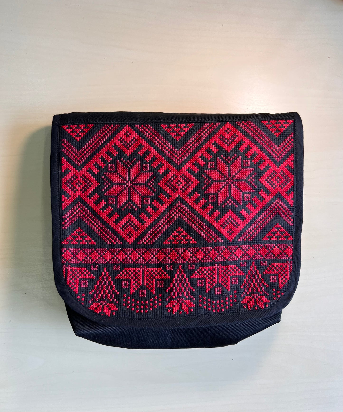 Handmade Ruby Red Traditional Tatreez Crossbody & Handbag