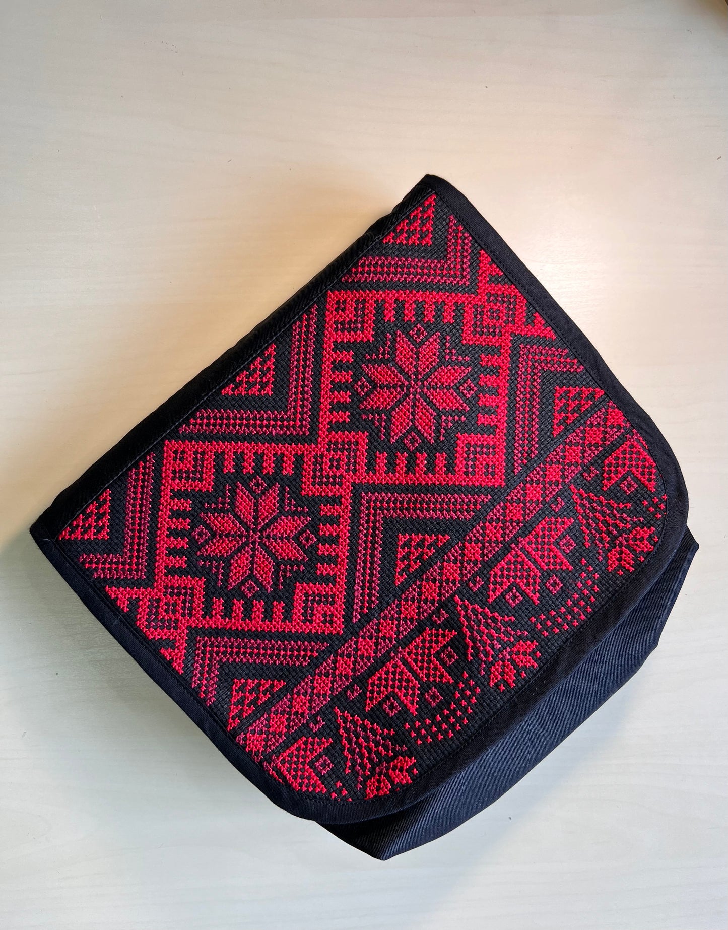 Handmade Ruby Red Traditional Tatreez Crossbody & Handbag