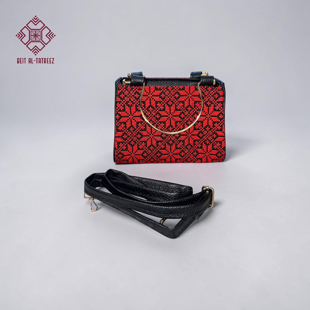 Small Tatreez Purse – Golden Handle with Optional Shoulder Strap