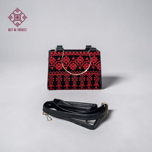 Small Tatreez Purse – Golden Handle with Optional Shoulder Strap