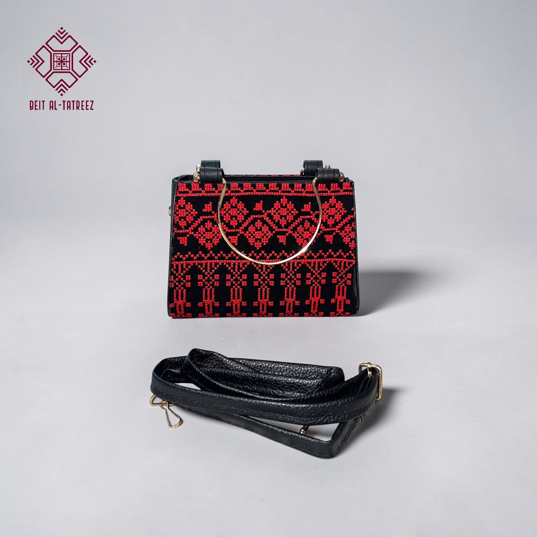 Small Tatreez Purse – Golden Handle with Optional Shoulder Strap