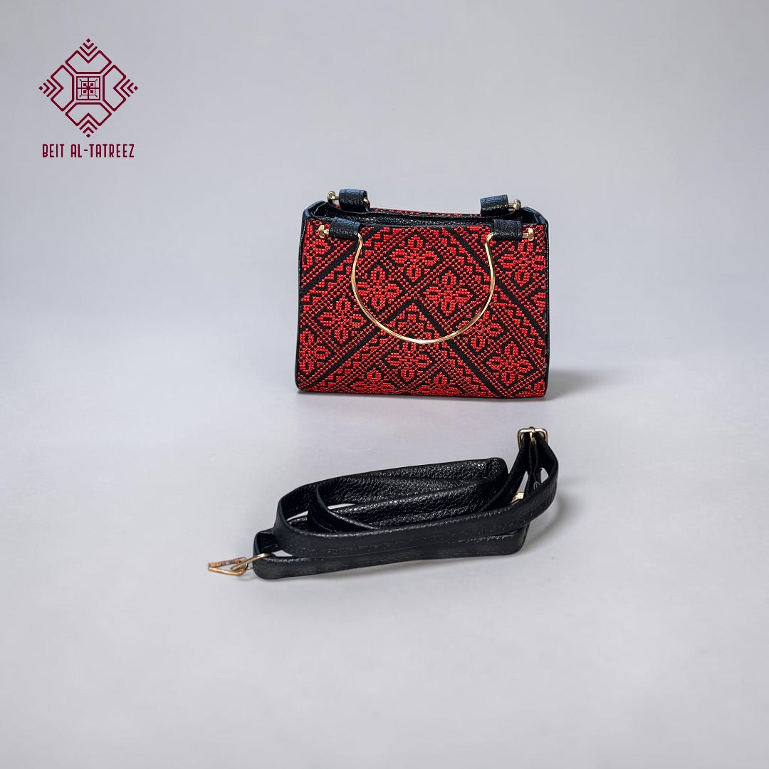 Small Tatreez Purse – Golden Handle with Optional Shoulder Strap