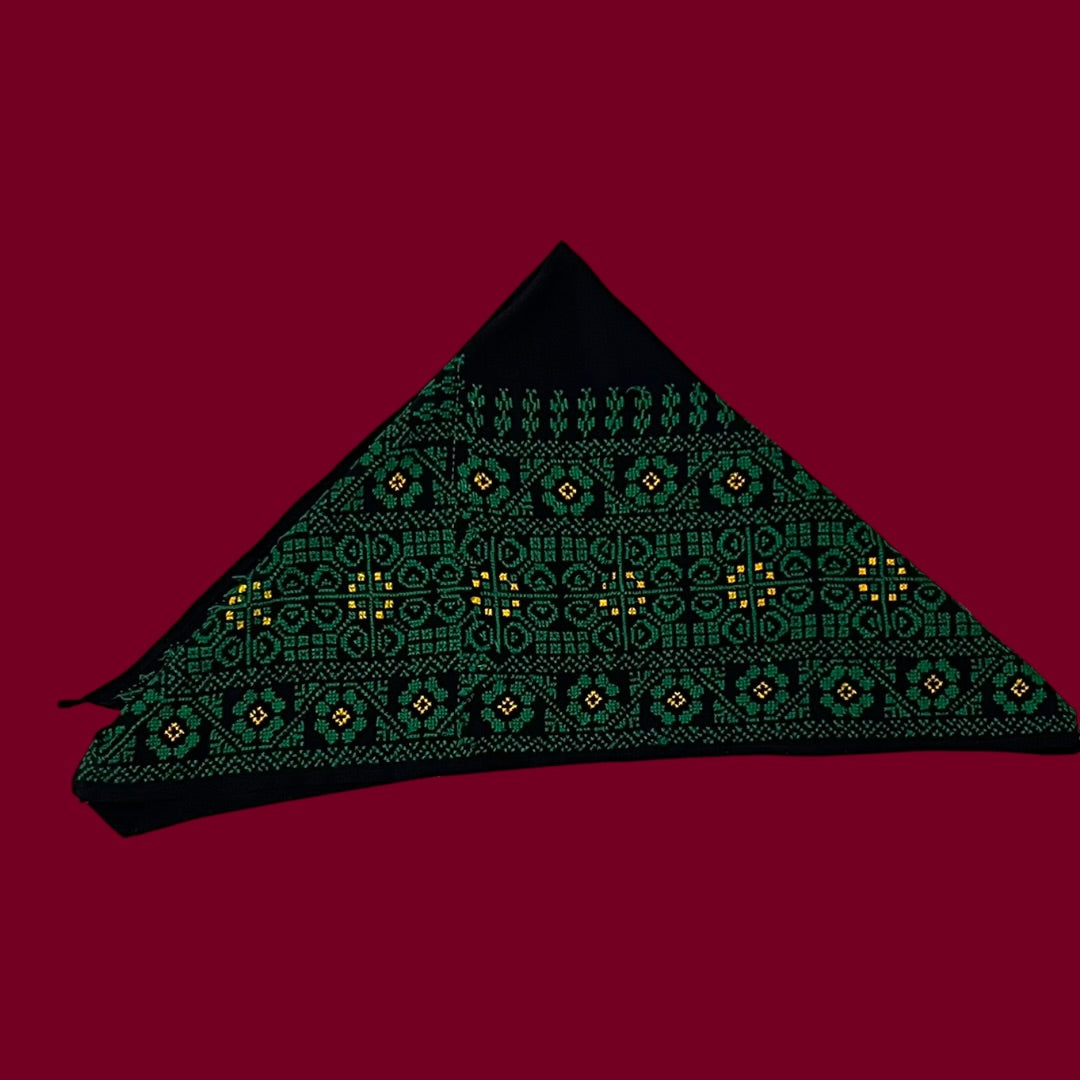Zaytouna Palestinian Hand-Stitched Shawl – Black, Emerald Green & Gold
