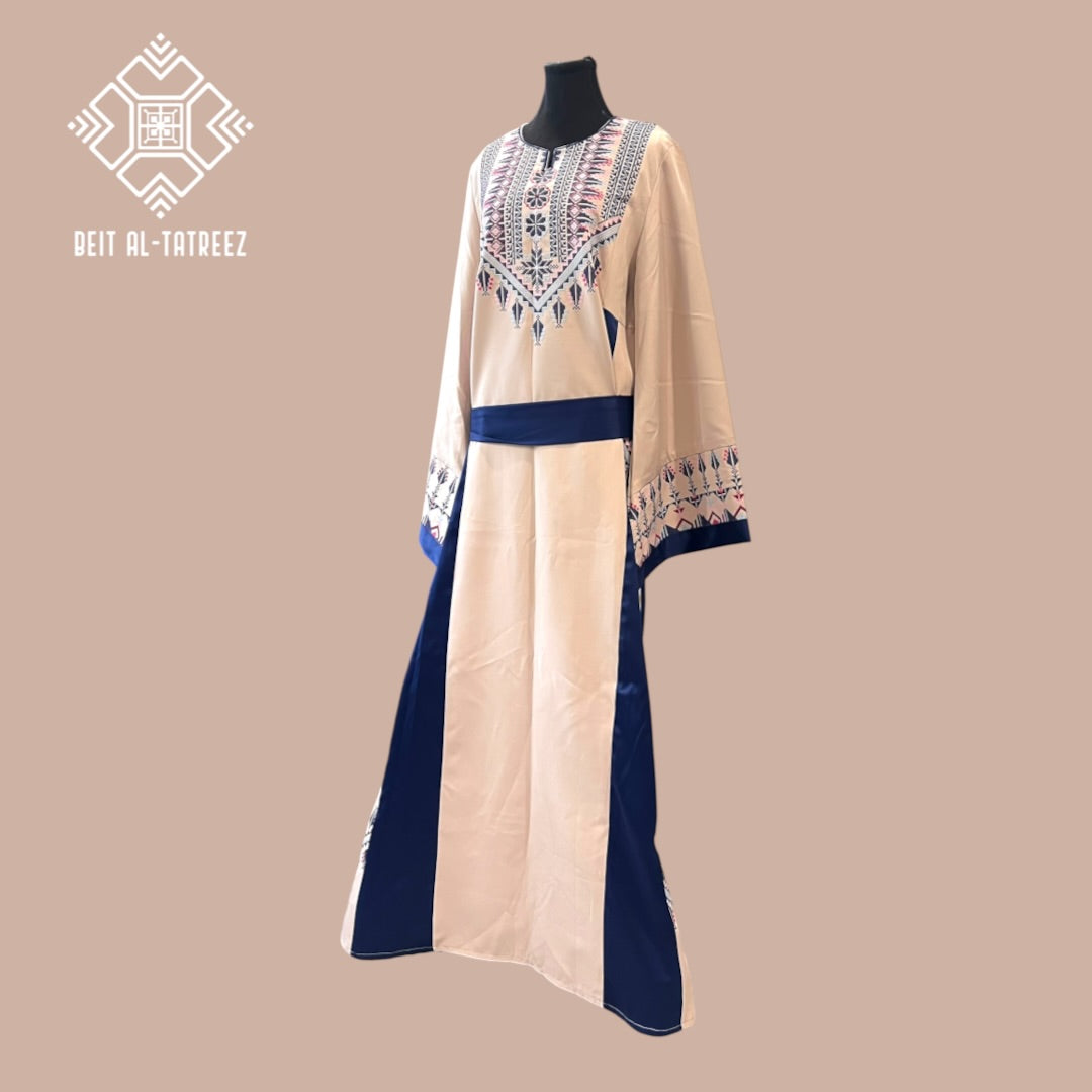 Layal Palestinian Heritage Dress – Cream & Navy