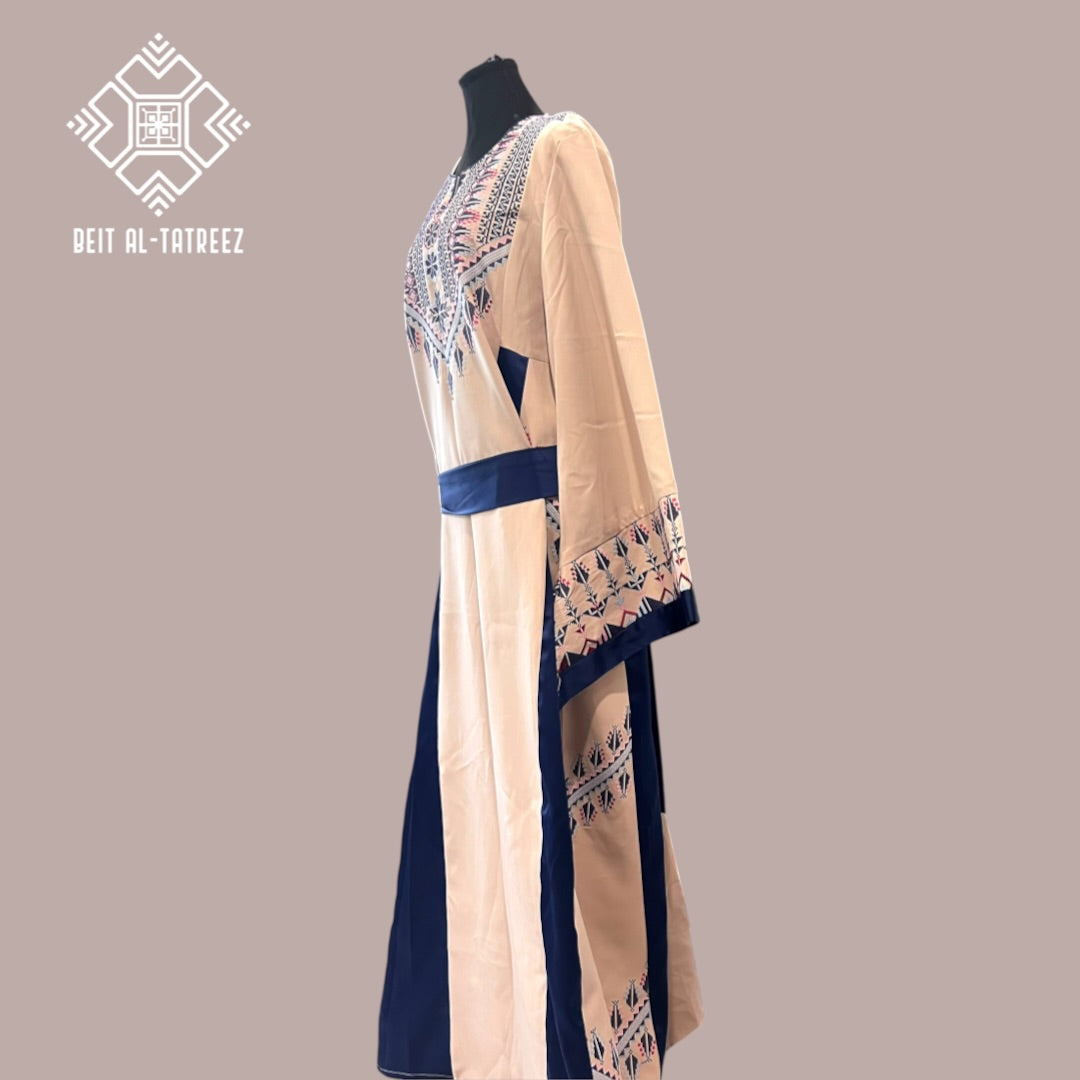 Layal Palestinian Heritage Dress – Cream & Navy