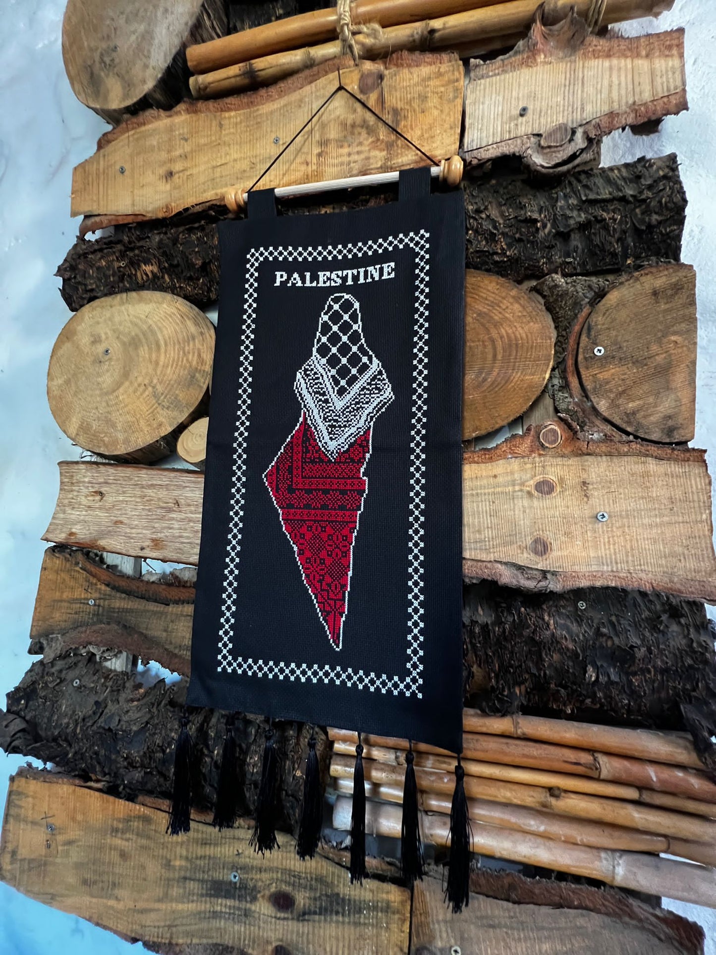 Handmade Palestinian Lady Map | Black White Red