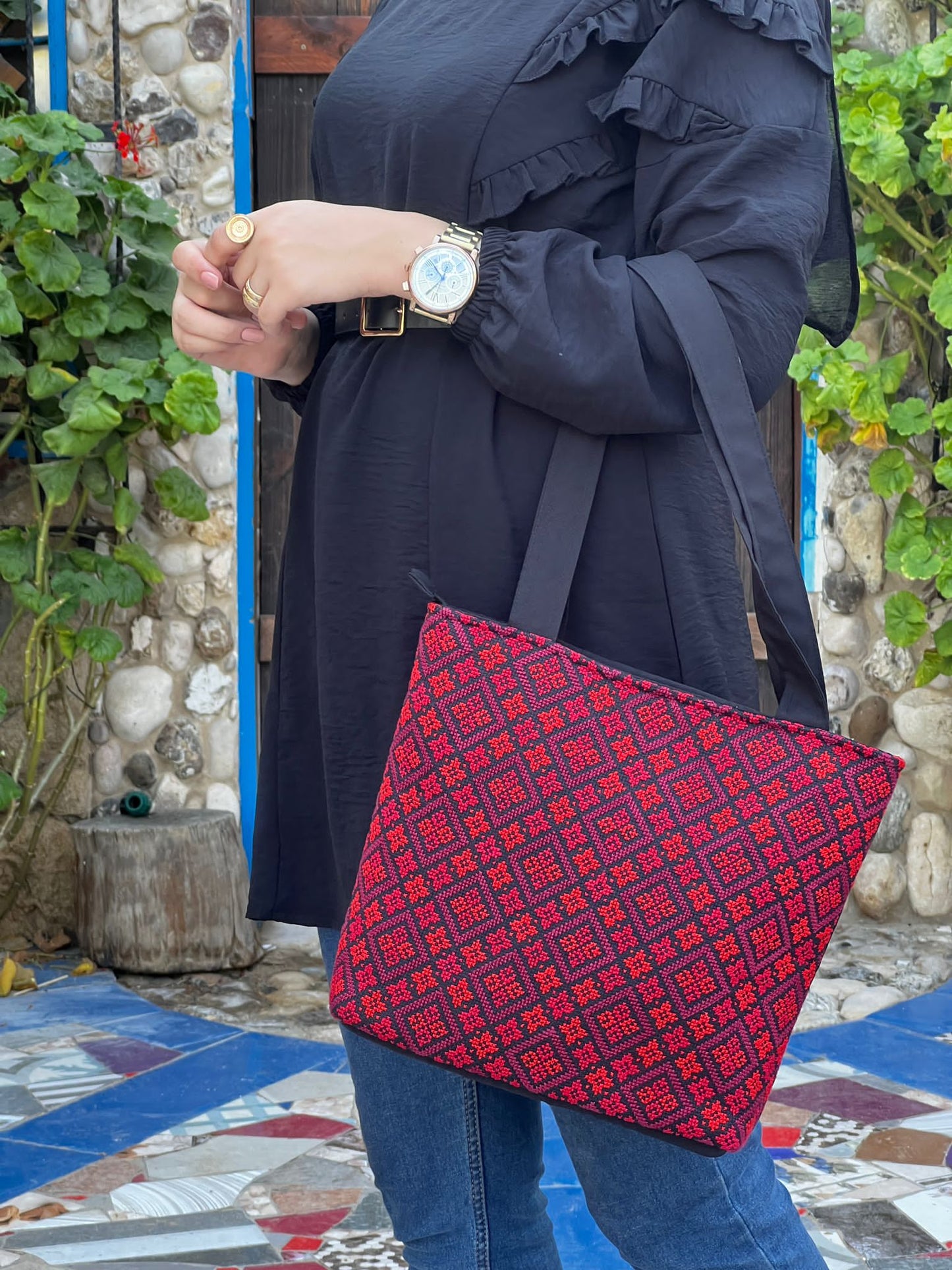 Handmade Diamond Red Handbag