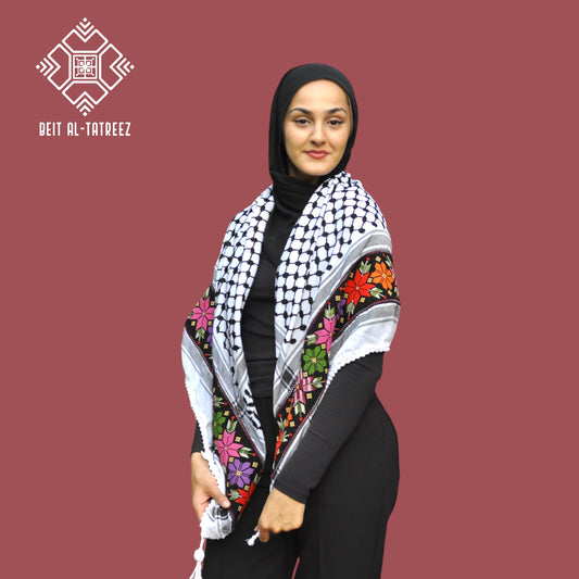 Tatreez Palestinian Keffiyeh – Embroidered Flowers