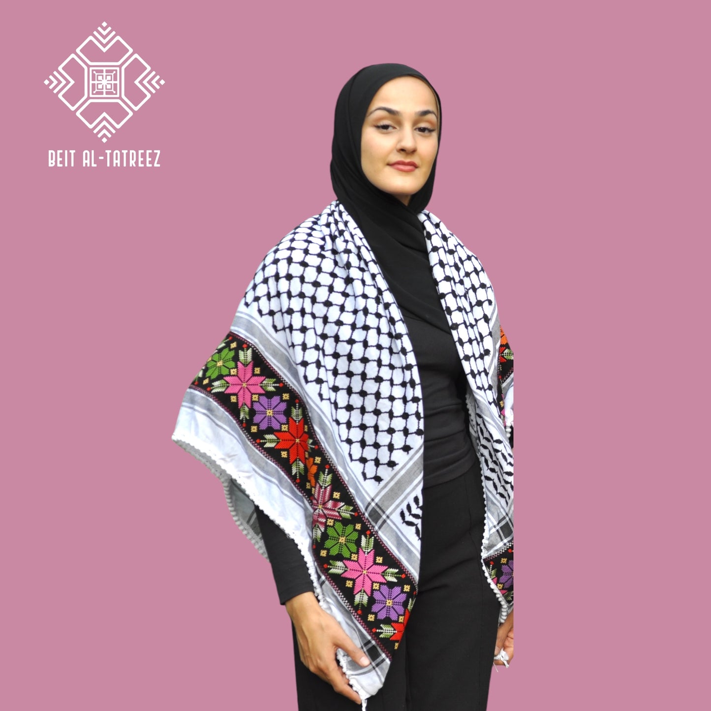 Tatreez Palestinian Keffiyeh – Embroidered Flowers