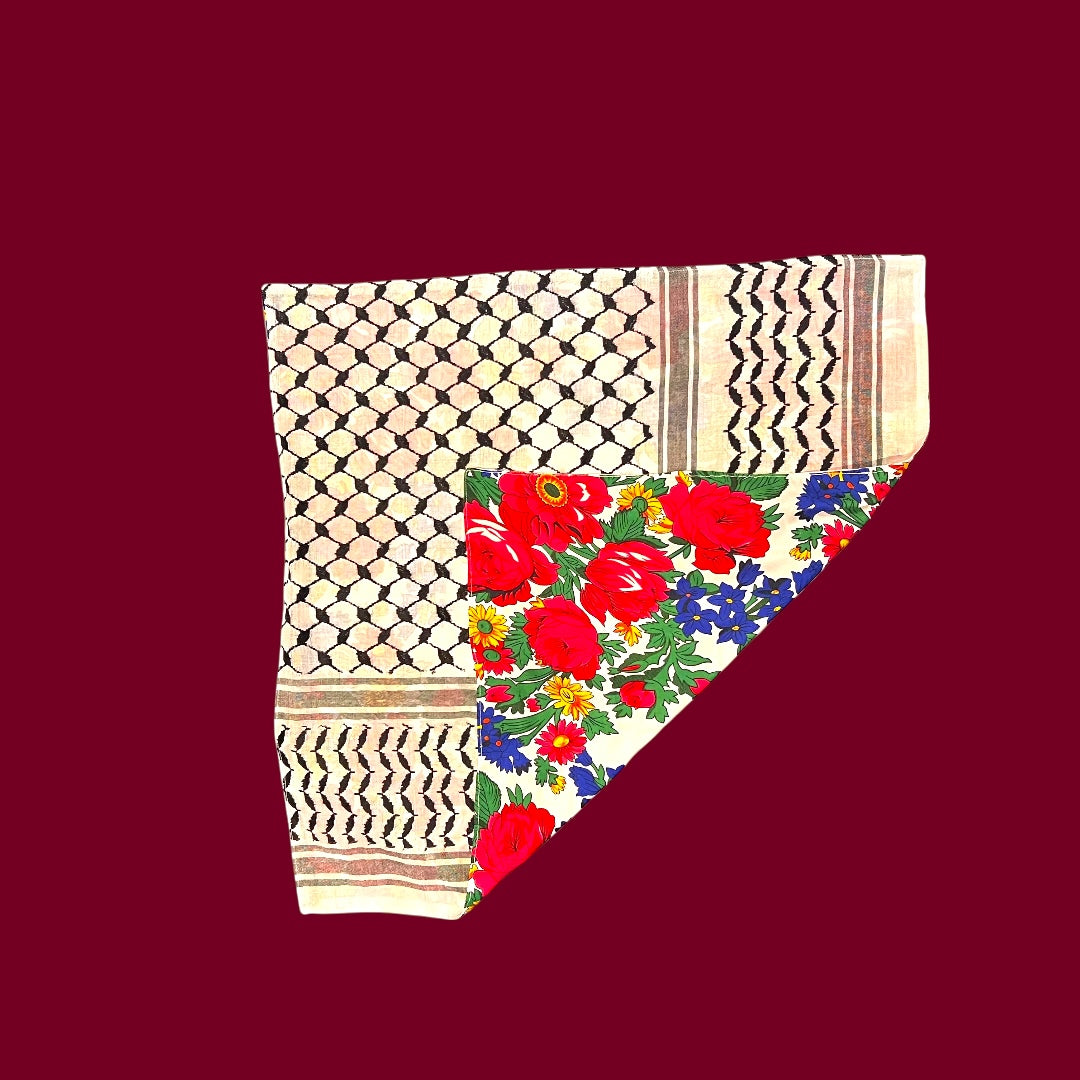 Palestinian Floral Keffiyeh Bandana – Roses (Double Face)