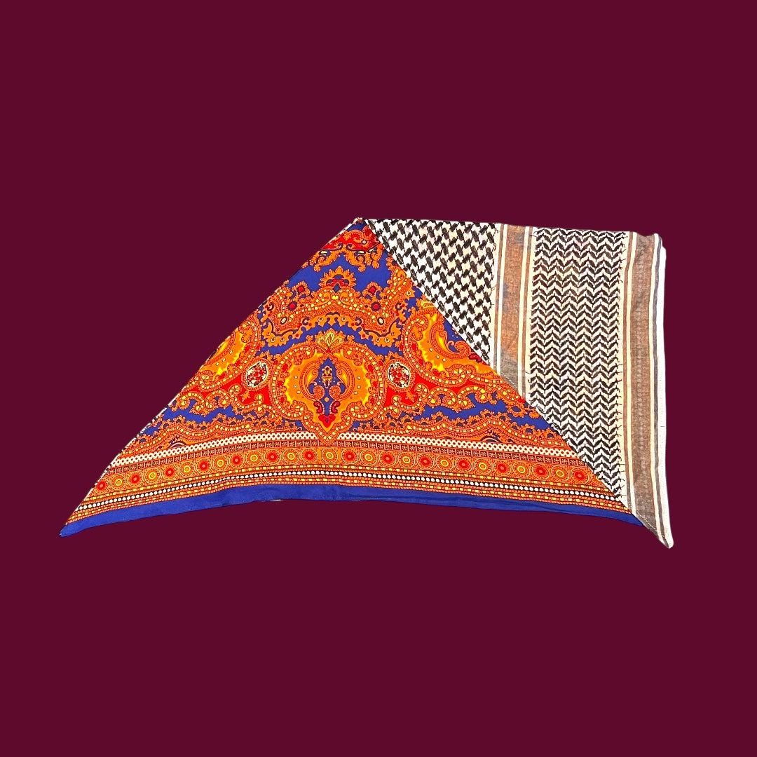 Palestinian Keffiyeh Bandana – Orange & Blue Paisley Triangle