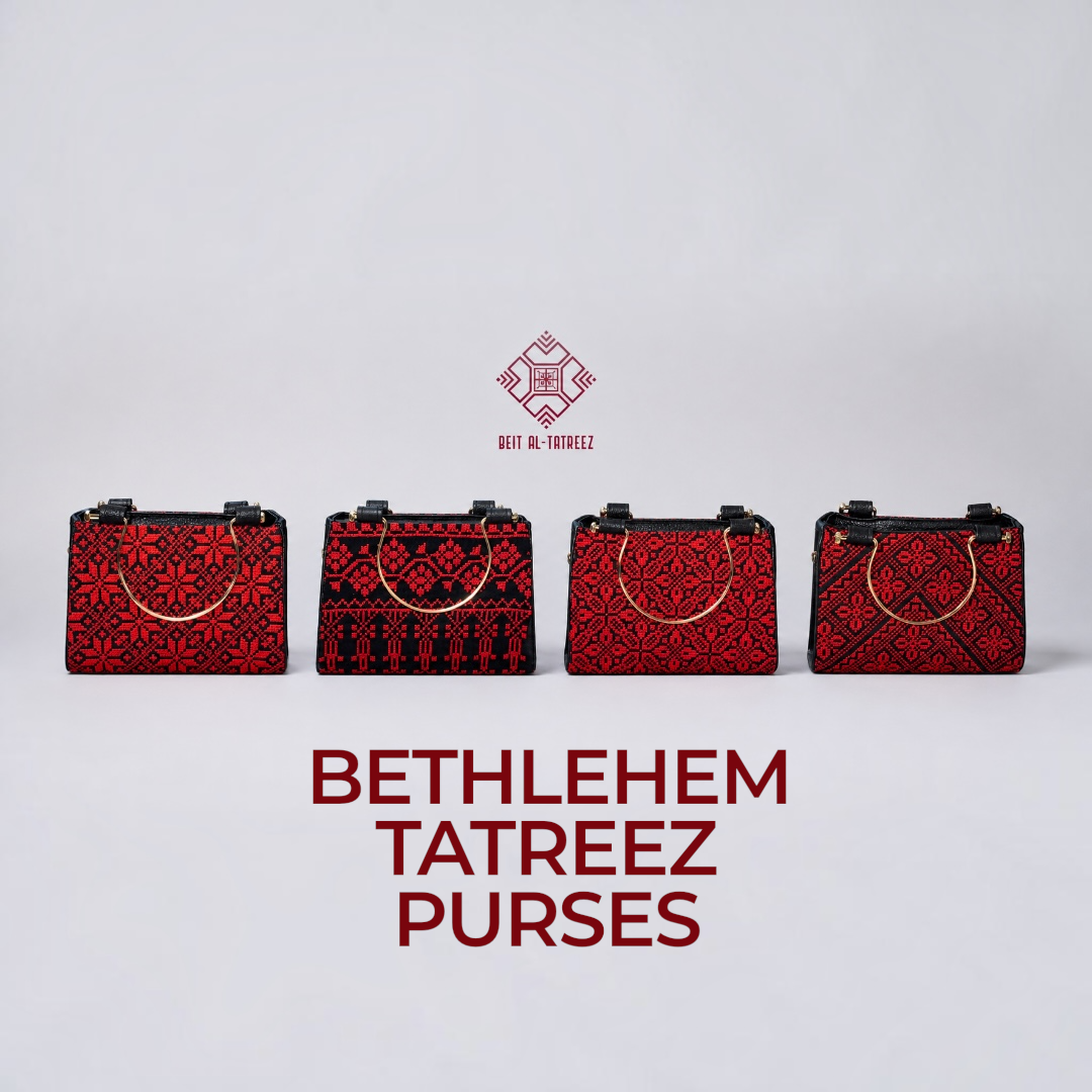 Small Tatreez Purse – Golden Handle with Optional Shoulder Strap