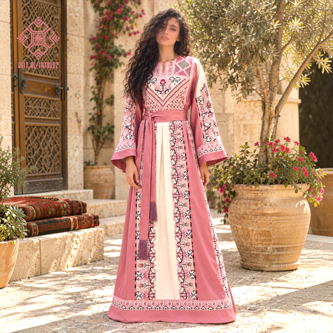 Jouri Palestinian Heritage Dress – Rose & White