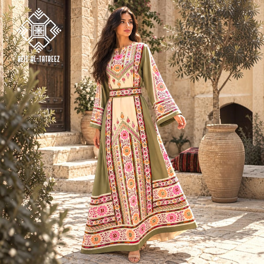 Zaytouna Palestinian Heritage Dress – Olive & Ivory